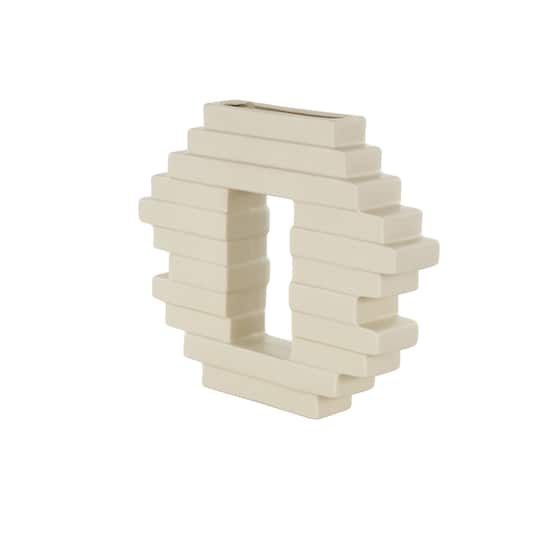 12" Cream Ceramic Abstract Decorative Vase with Rectangular Center Cutout